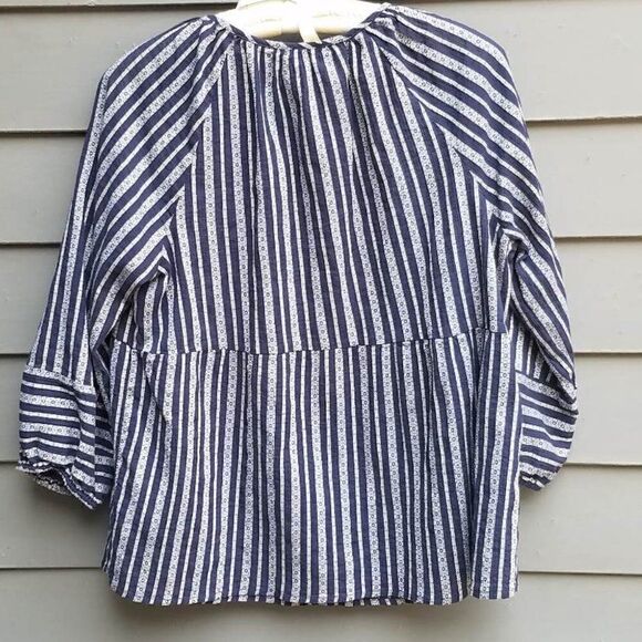 Christopher & Banks 3/4 Sleeve Blue Stripe Pop Over Size Large - Picture 3 of 11